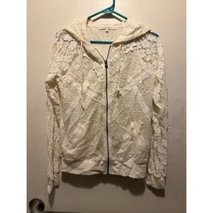 Miss Me Y2K Mixed Lace Hoodie Full Zip Size Large Cream
